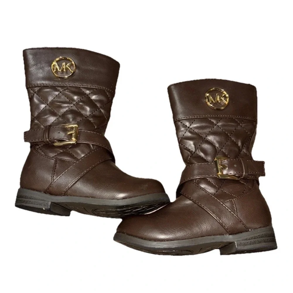 MICHAEL KORS Baby Girl Toddler Sz 5‎ Brown Faux Leather Quilted Tall KATYA BOOTS
